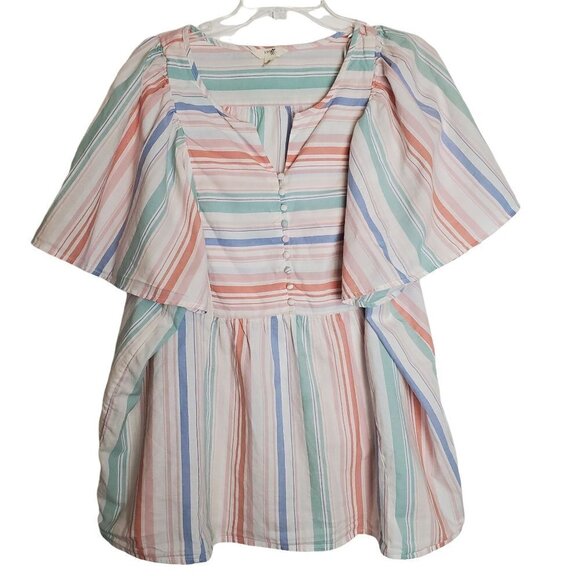 Terra & Sky 2X 20W-22W Striped Boho Peasant Blouse Pastel beach‎ - Picture 1 of 7